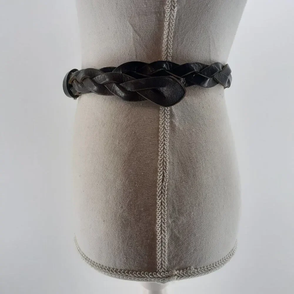 Eddie Bauer Dark Brown Leather Belt Braided Boho Women's M